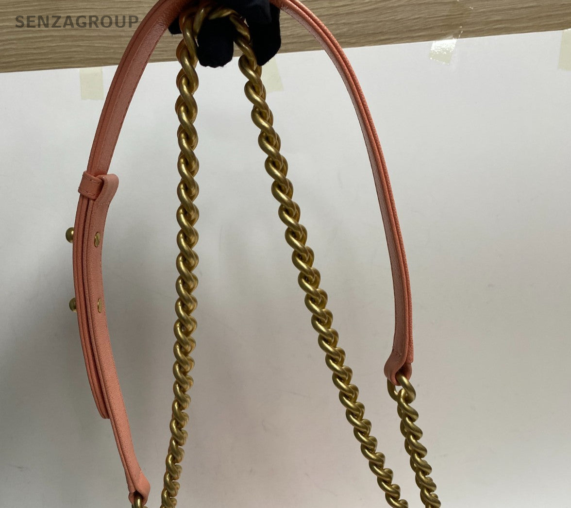 Chanel Leboy PM Chain Shoulder Bag Pink Gold Chevron Women Classic Fashion