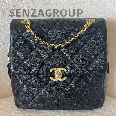 Chanel 22P Black Quilted Calfskin Backpack with Vintage Gold Hardware