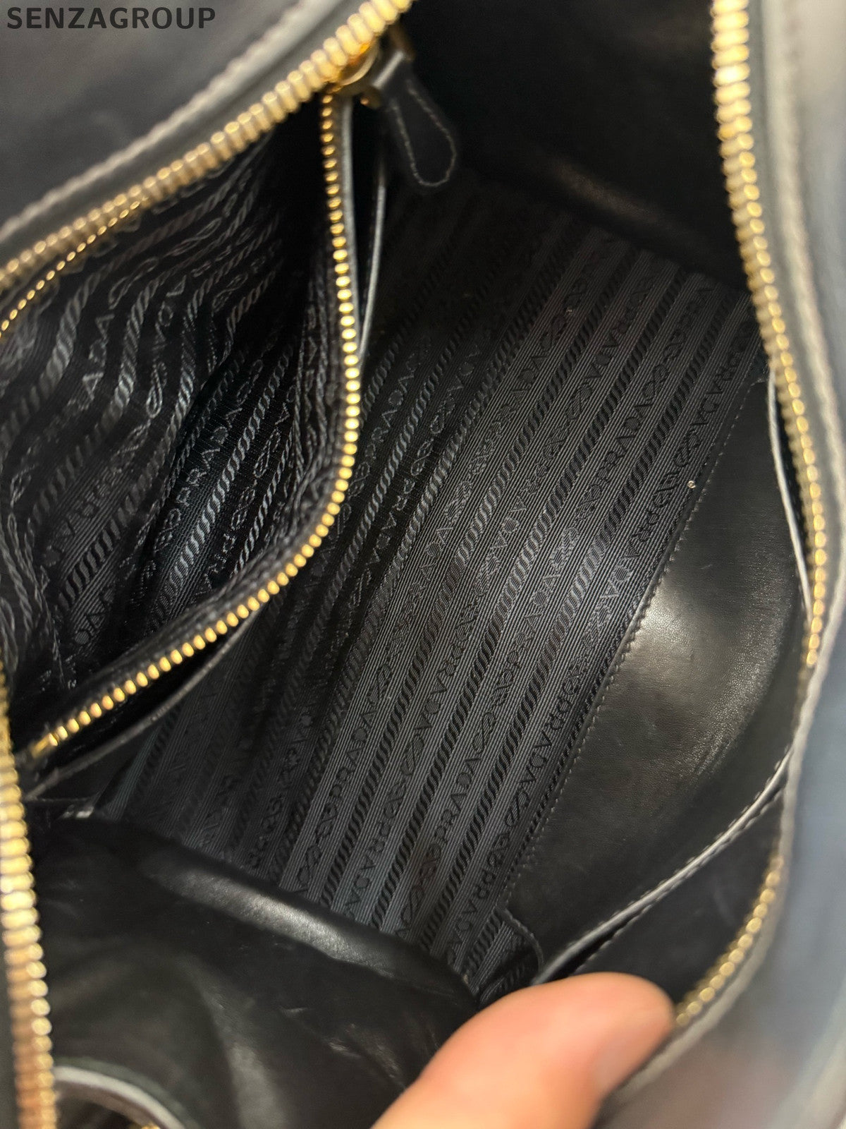 Prada Black Gold Small 2Way Zip Tote Shoulder Bag Classic Women