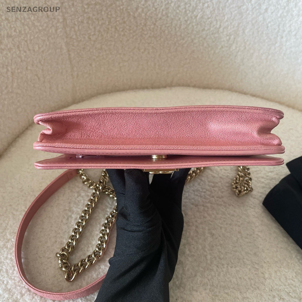CHANEL Leboy V-shaped pattern Lambskin Chain Shoulder bag Pink Gold Women