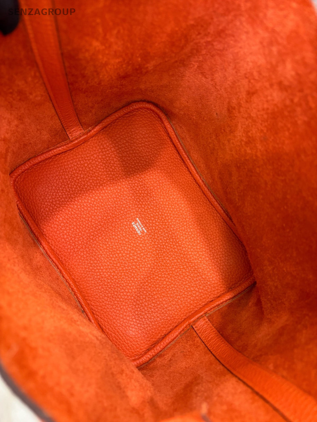 Hermes Picotin22 Top Handle Bag Orange Silver Women Classic Fashion