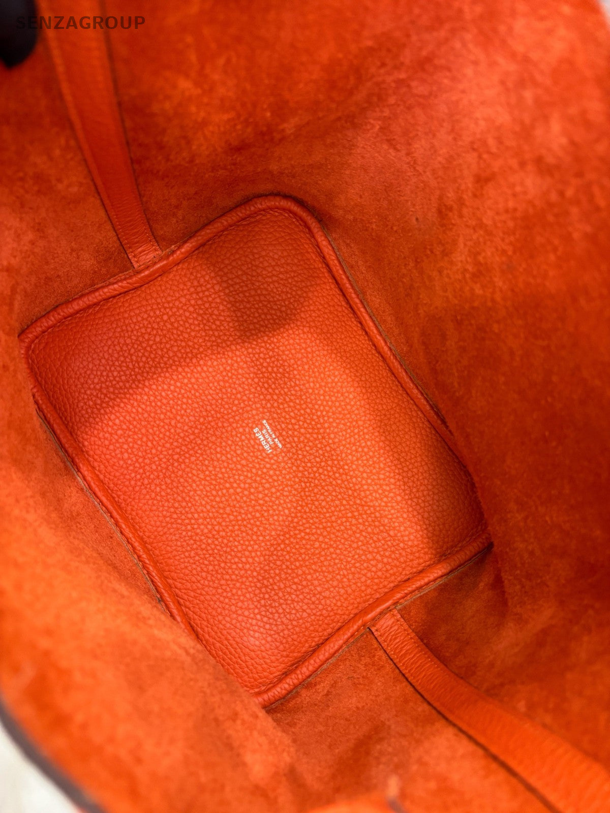 Hermes Picotin22 Top Handle Bag Orange Silver Women Classic Fashion