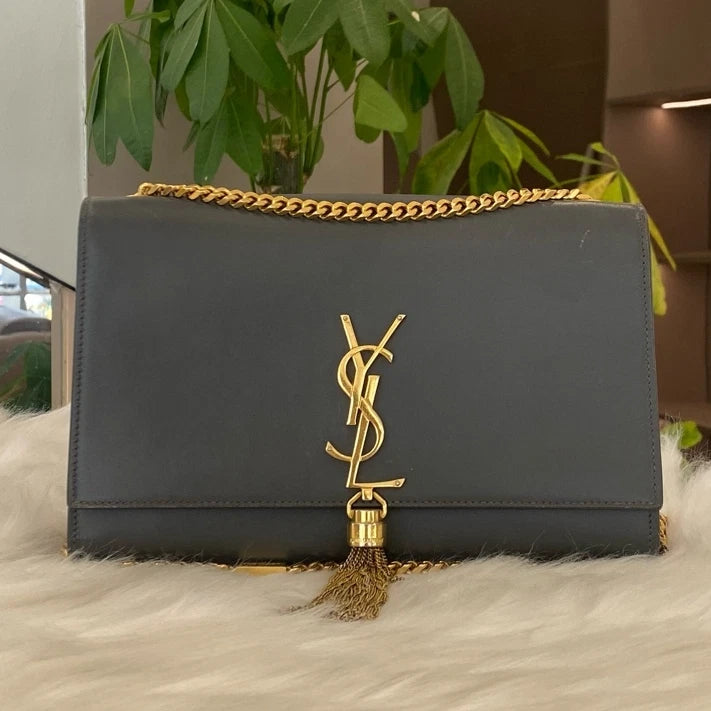 YSL Saint Laurent Kate Tassel Chain Shoulder Crossbody Bag Black Gold
