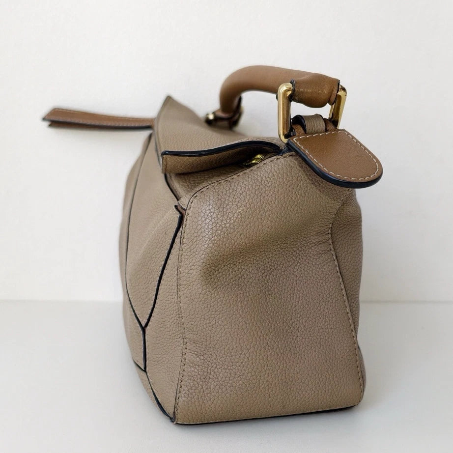 Loewe Puzzle PM Top Handle Shoulder Crossbody Gray Gold Women Classic