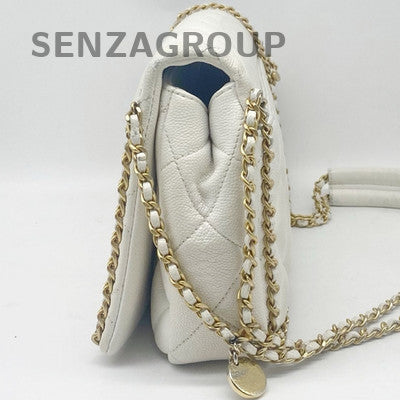 Chanel 22K White Gold Coin Chain Quilted Shoulder Crossbody Bag