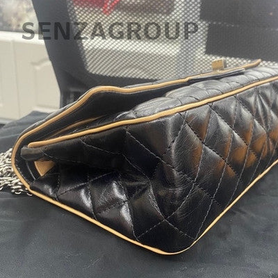 Chanel 2.55 Medium Black Gold Calfskin Chain Shoulder Bag Classic