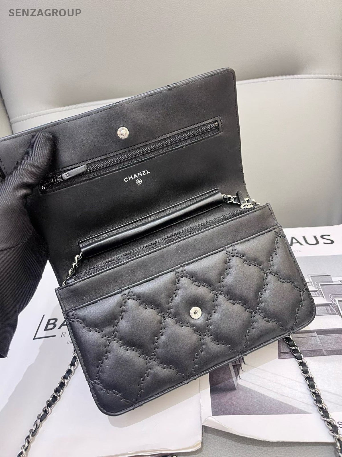 CHANEL CC Logo Woc Chain Shoulder bag Crossbody Black Silver Women