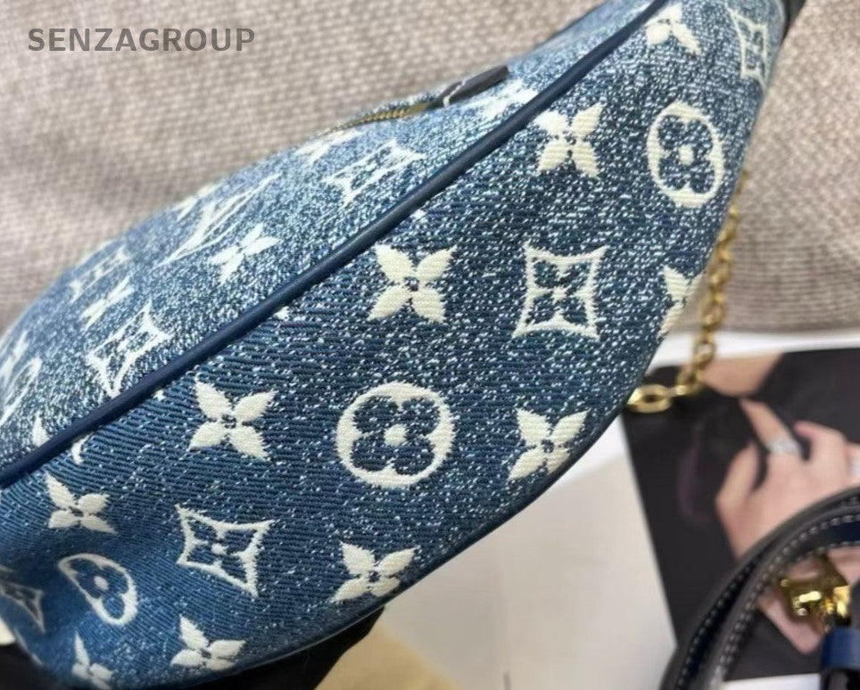 Louis Vuitton Hobo Chain Monogram Shoulder Bag Crossbody Blue Gold Women Classic