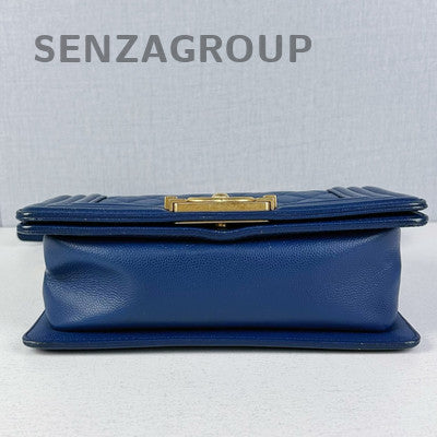 Chanel Le Boy Blue Calfskin Chain Shoulder Crossbody Bag Classic Fashion