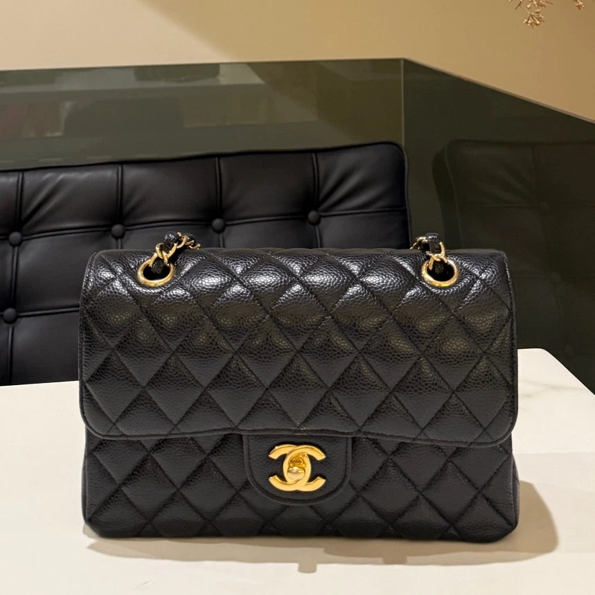 Chanel Classic Flap Black Gold Small Quilted Chain Shoulder Bag