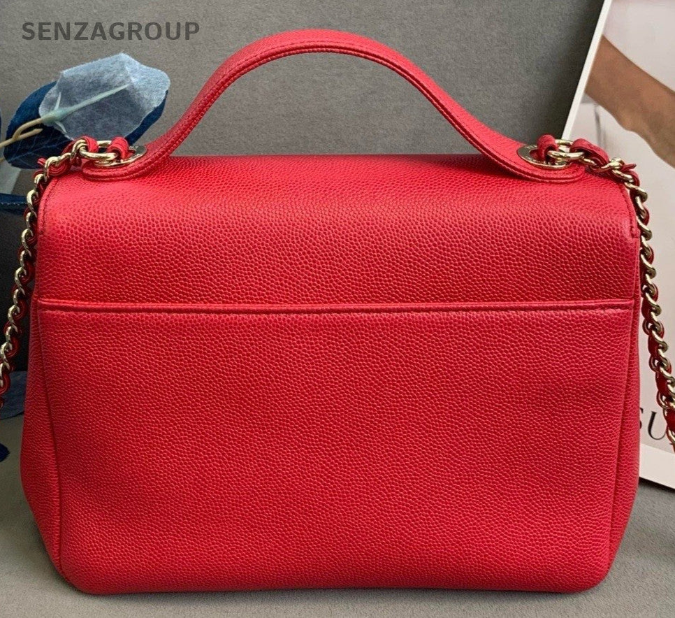 Chanel Calfskin Chain 2Way Shoulder Bag Crossbody Red Gold Women Classic