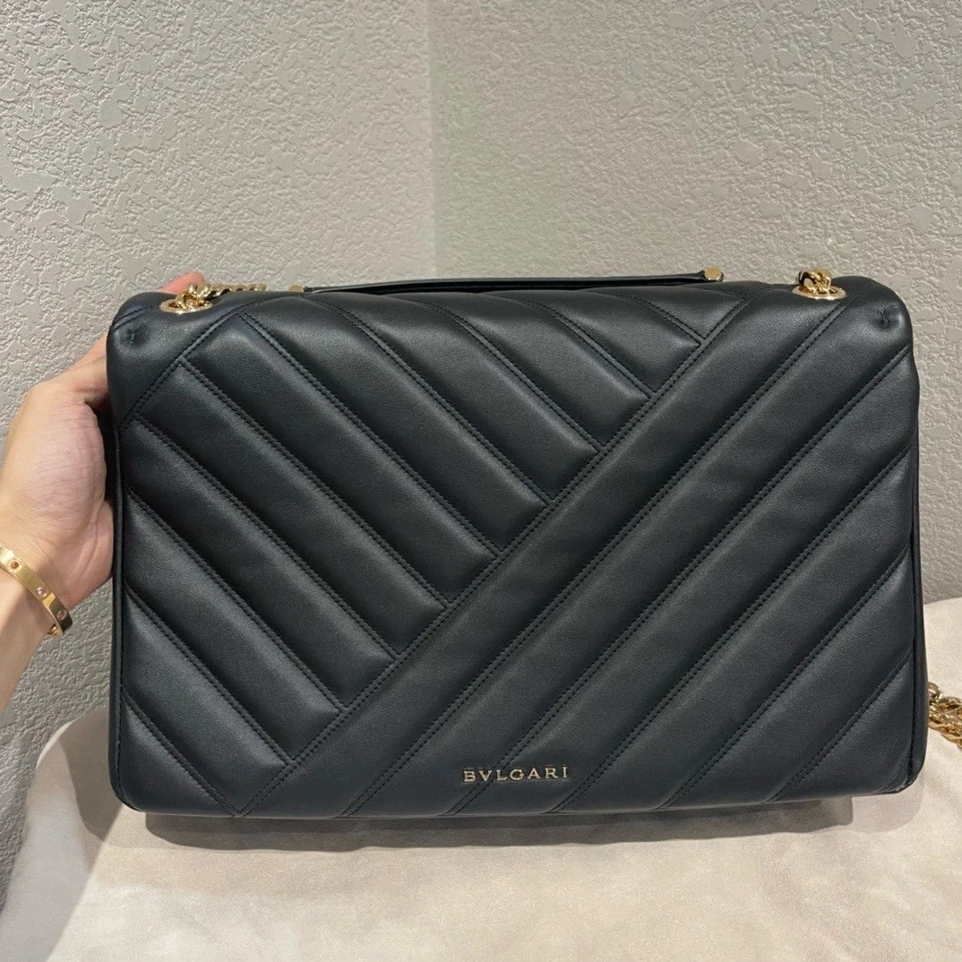 Bvlgari Serpenti Cabochon Black Calfskin Shoulder Bag For Women
