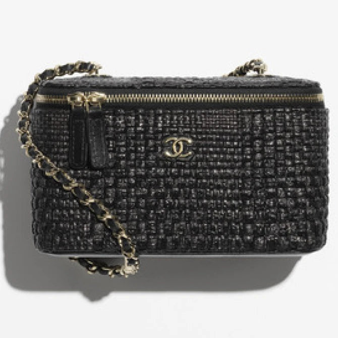 Chanel Vanity Case Chain Shoulder Crossbody Bag Black Gold Hardware Women S