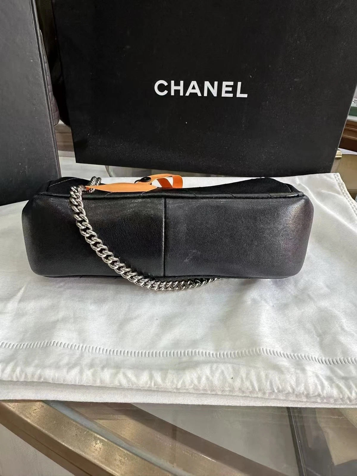 CHANEL Black Silver Lambskin Mini Chain Crossbody For Women