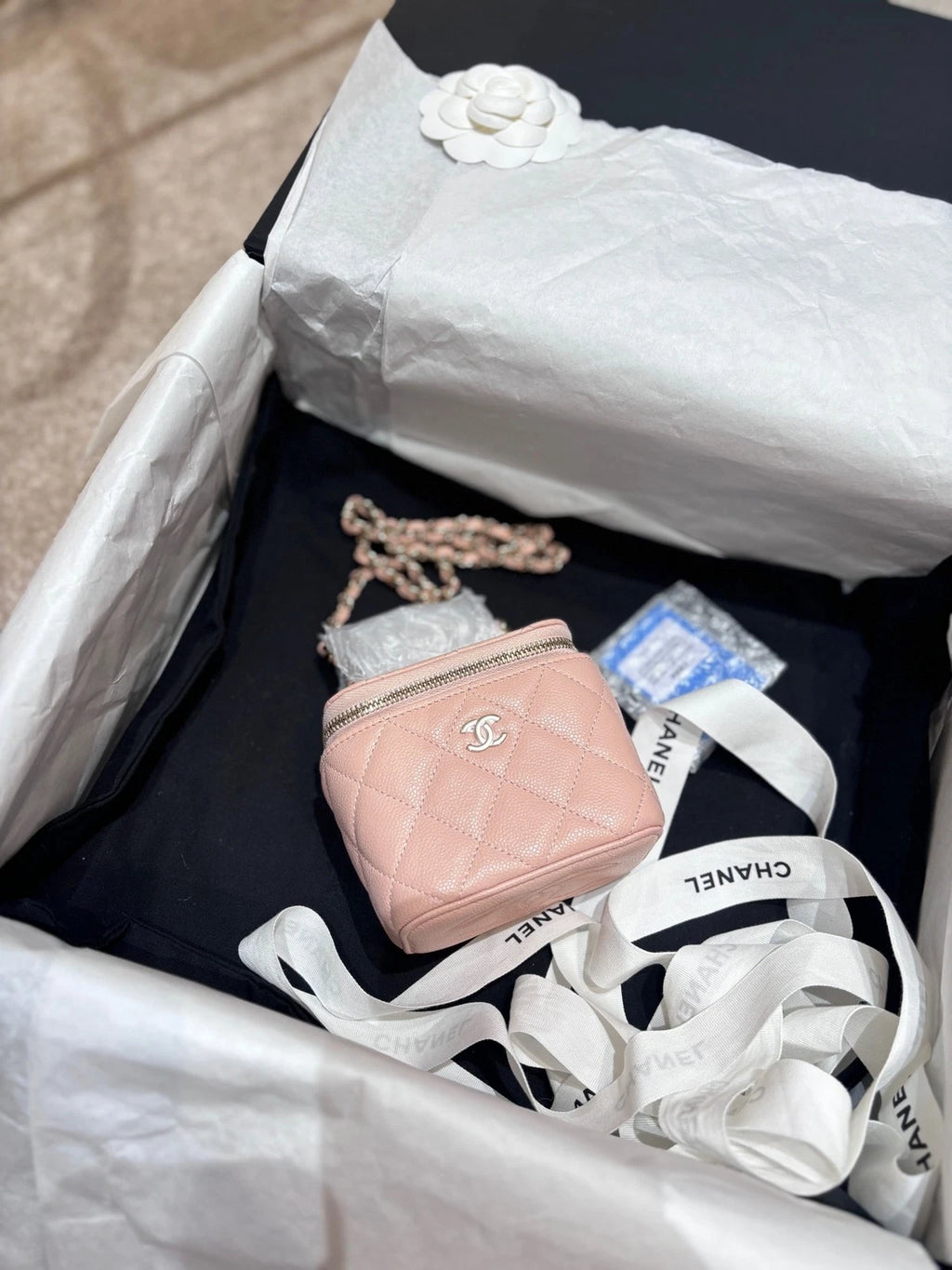 CHANEL Sakura Pink Leather Mini Box Bag For Women