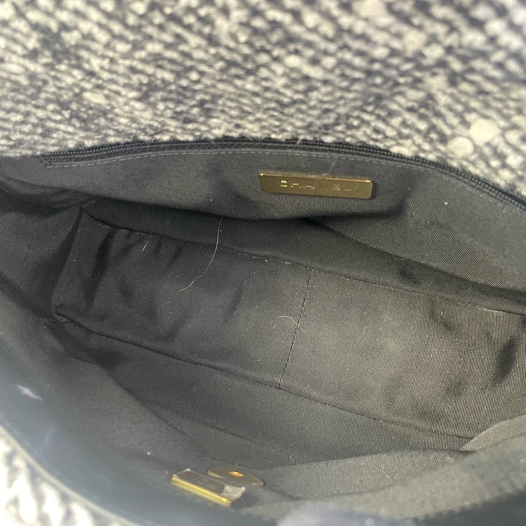 CHANEL 19 Large Wool Leather Shoulder Crossbody Handbag For Women