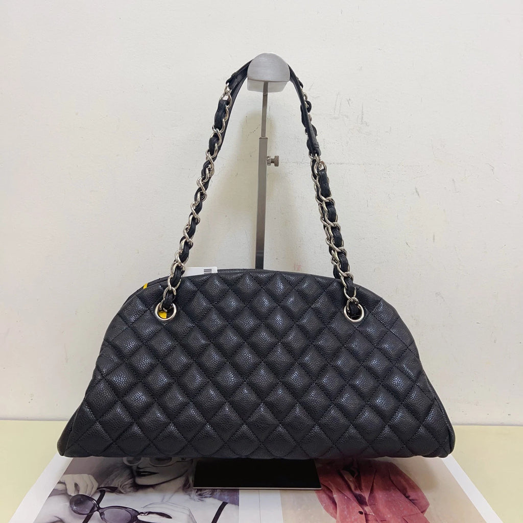 Chanel Bowling Calfskin Chain Shoulder Bag Diamond Black Silver Excellent