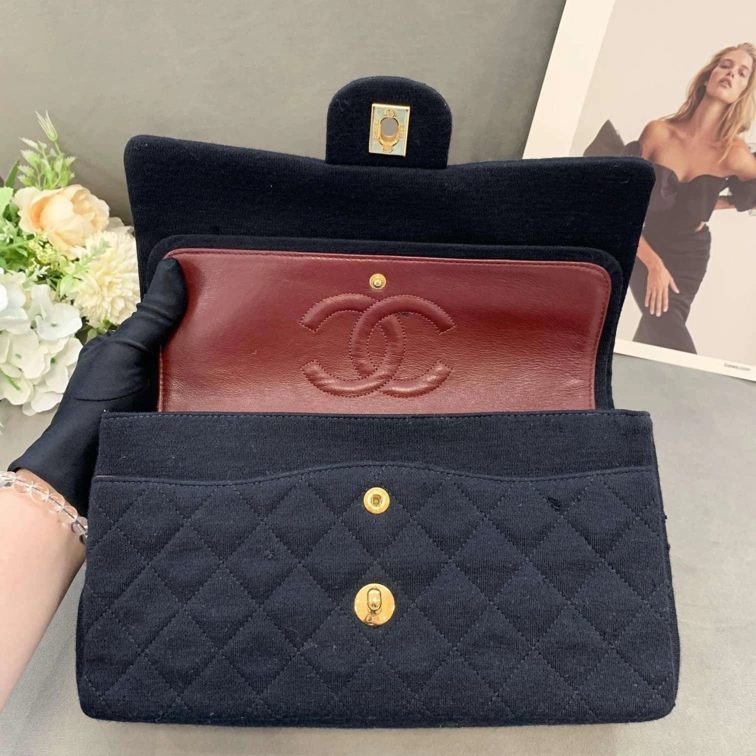 CHANEL Black Gold Canvas CF Chain Shoulder Bag For Women