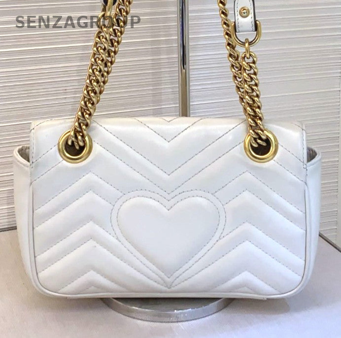 GUCCI GG Marmont 22 Chain Shoulder bag Crossbody Women White Gold