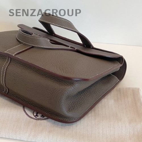 Hermes Halzan Top Handle Bag Crossbody Gray Silver Women Classic
