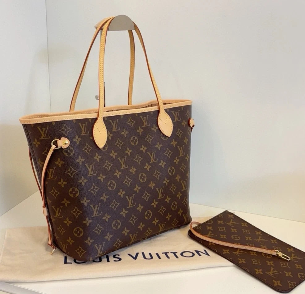 Louis Vuitton Neverfull MM Monogram Canvas Shoulder Bag Brown Women