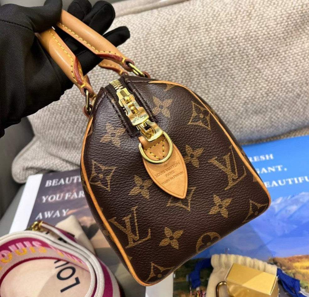Louis Vuitton Speedy20 Monogram Top Handle Crossbody Brown Gold Women Classic