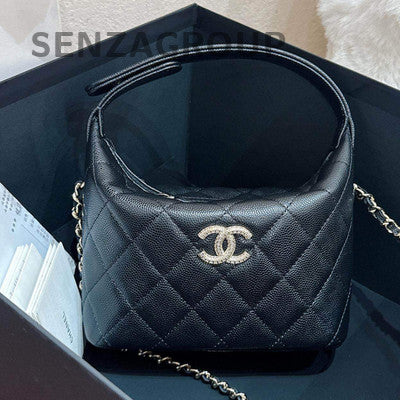 Chanel 25A Black Large Logo Gold Hardware Chain Shoulder Bag