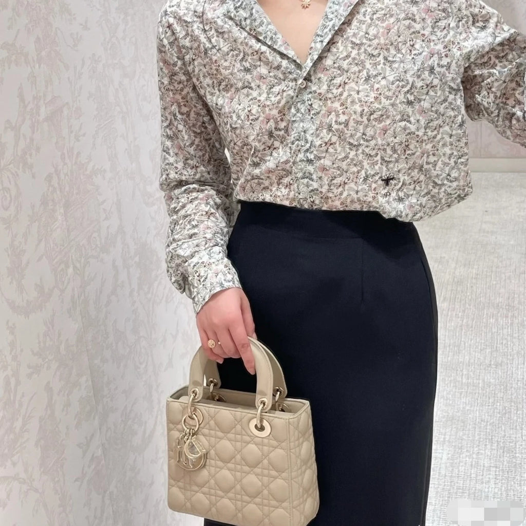 Dior Lady Dior Lambskin Beige Crossbody Handbag Excellent