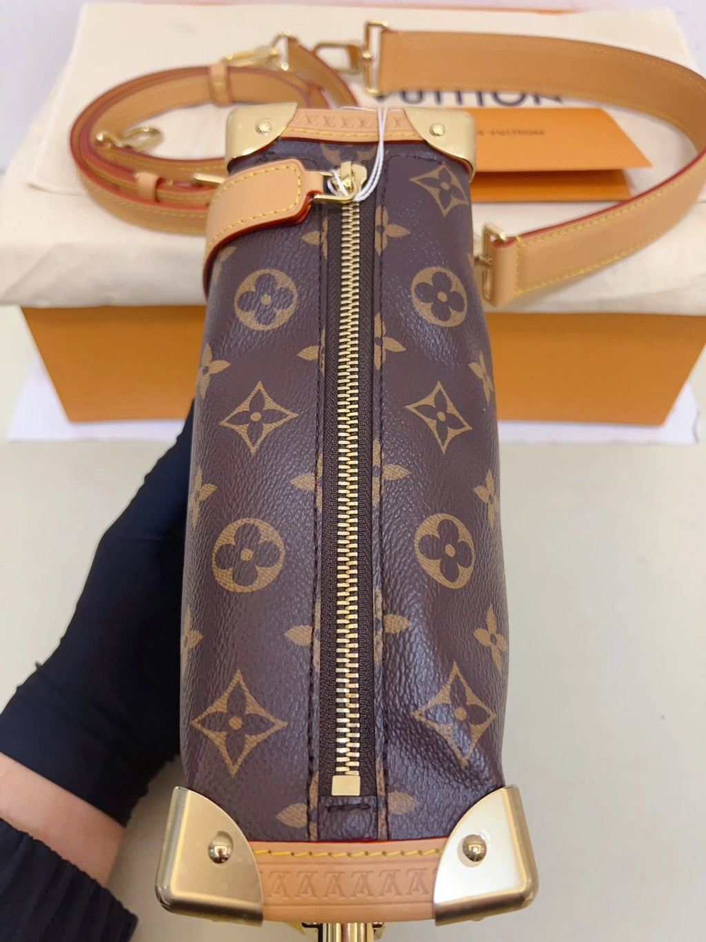 Louis Vuitton Side Trunk MM Monogram Top Handle Shoulder Bag Brown Gold