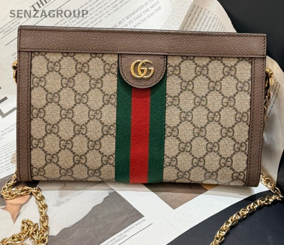 Gucci Ophidia Chain Crossbody Brown Gold Used Women Classic Fashion