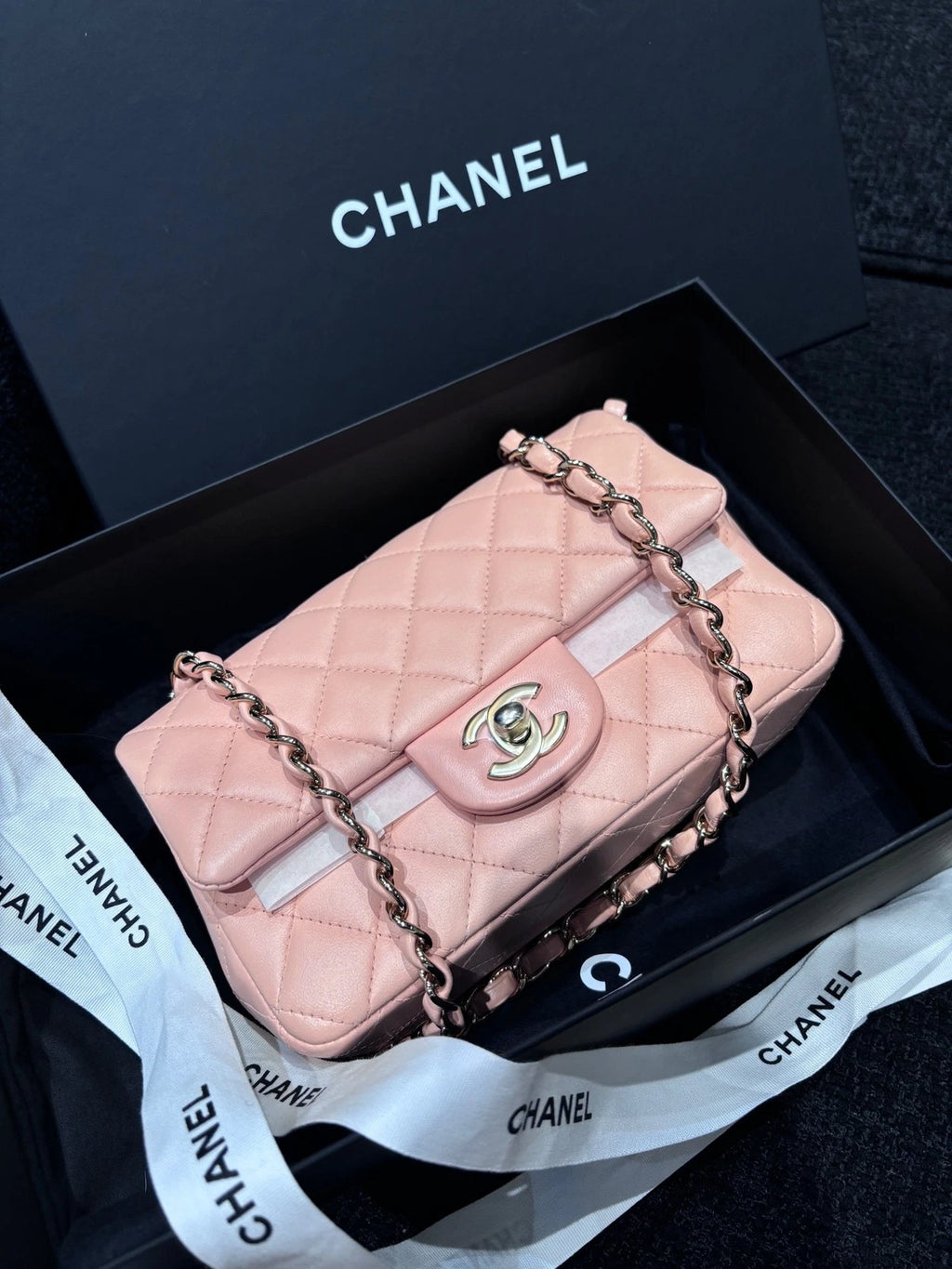 CHANEL CF Mini Orange Pink Lambskin Crossbody Bag For Women