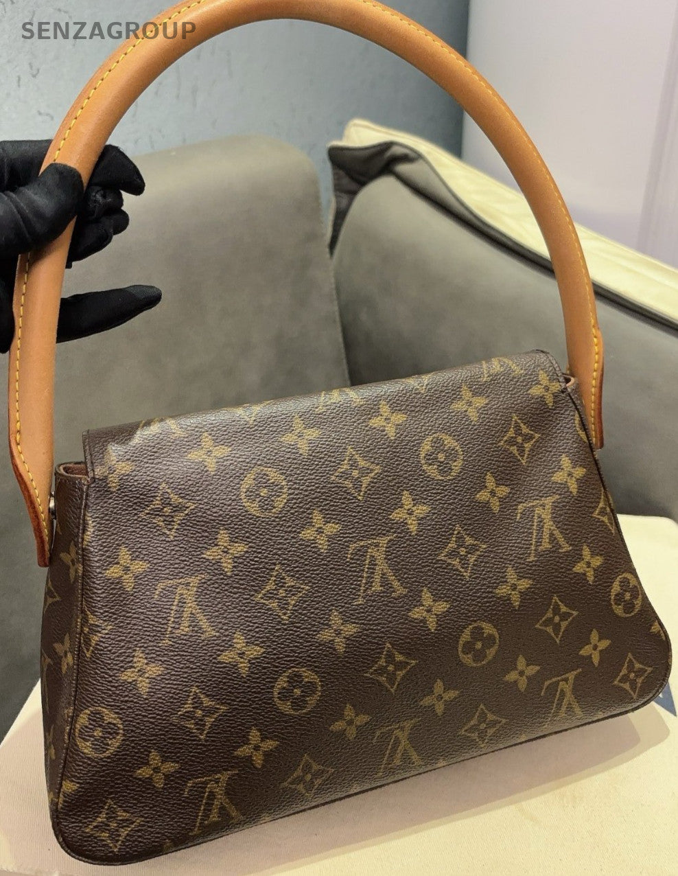 Louis Vuitton looping Monogram PM Top Handle Bag Brown Orange Women Classic