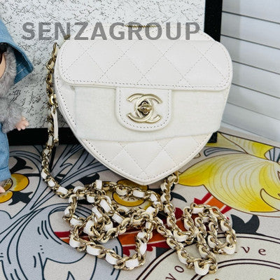 Chanel White Gold Heart Chain Shoulder Crossbody Bag Small Classic Fashion