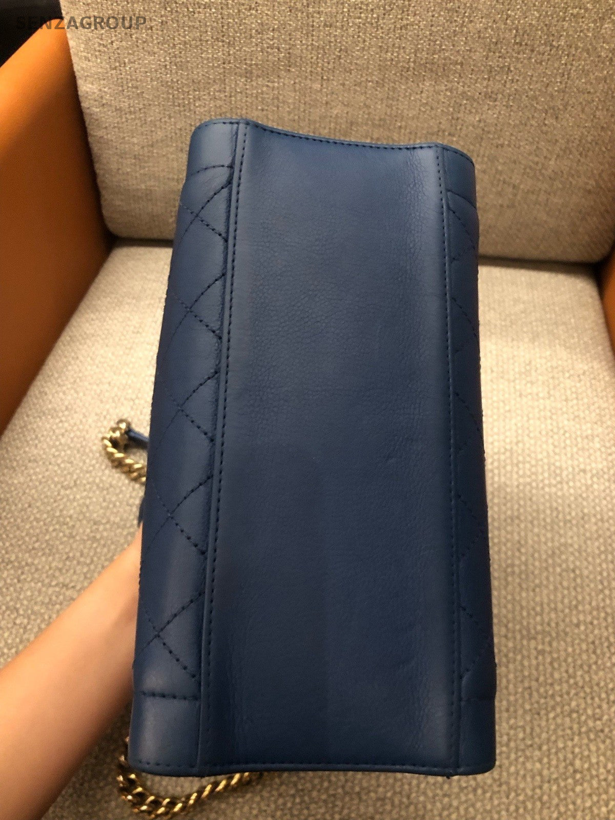 CHANEL Vintage Top Handle Diamond Pattern Handbag Blue Gold Women