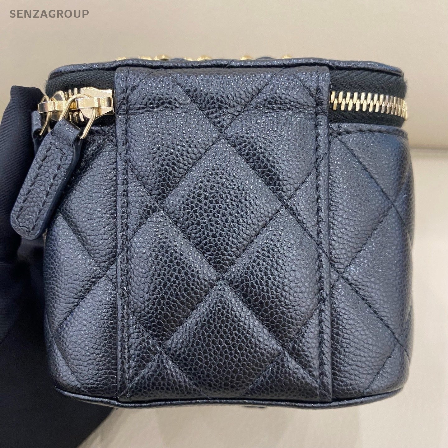 Chanel Calfskin Mini Box Chain Shoulder Bag Crossbody Black Gold Women Classic