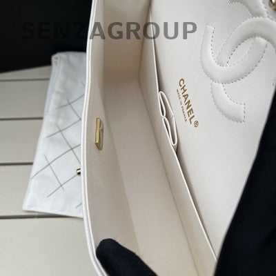 Chanel Classic Flap Medium Quilted Chain Shoulder Bag in White Gold