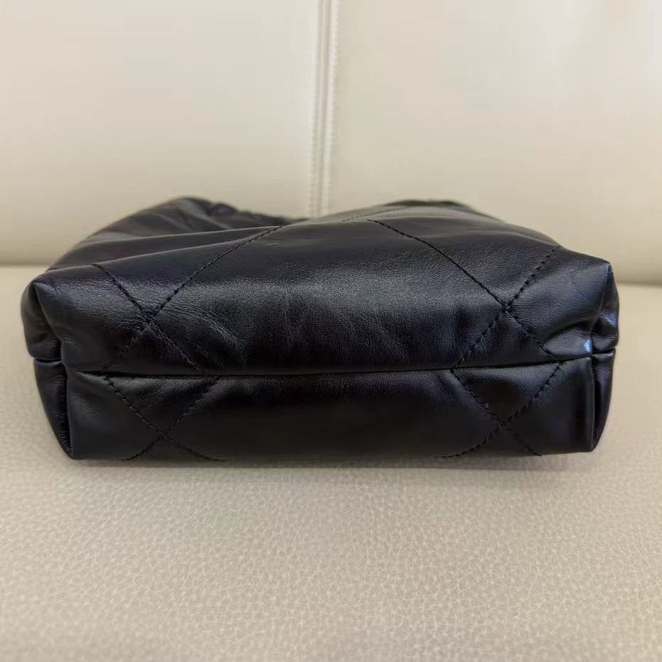 CHANEL 22 Bag Mini Nylon Black Gold Pearl Chain Tote For Women