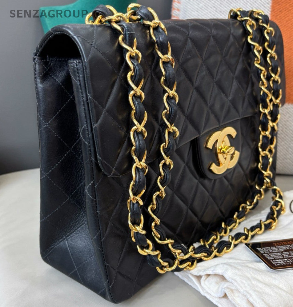 Chanel Classic Flap Vintage Chain Shoulder Bag Black Gold Women Diamond