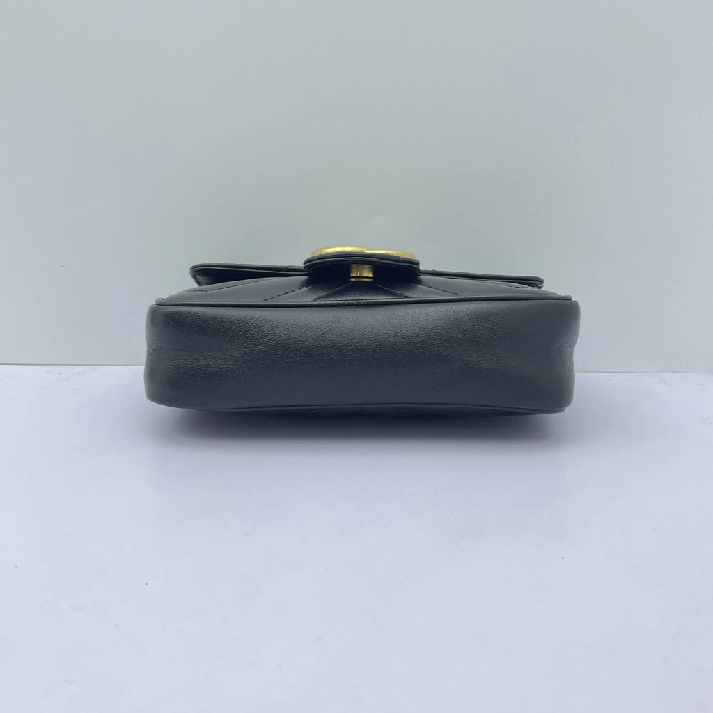 Gucci Marmont Mini Black Gold Calfskin Shoulder Bag For Women