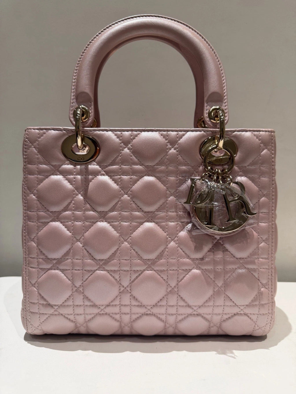 Dior Lady Dior Gold Pink Crossbody Top Handle Excellent