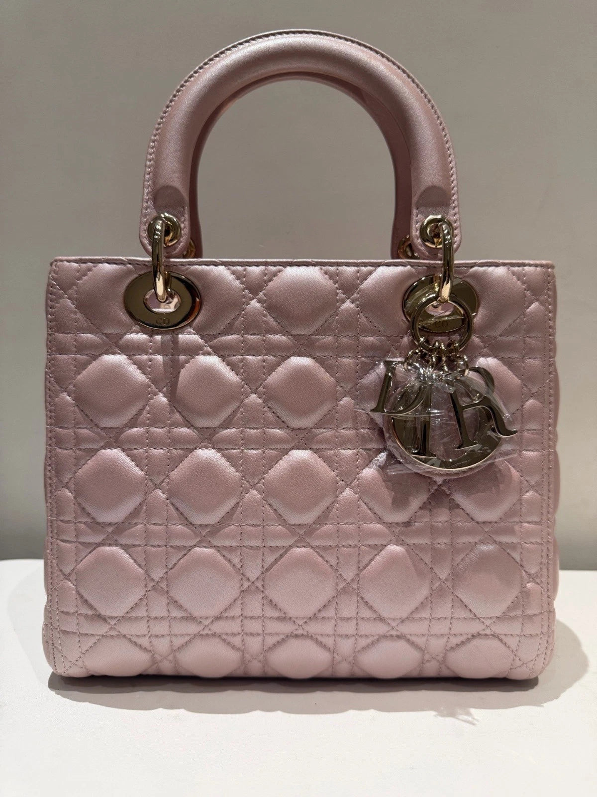 Dior Lady Dior Gold Pink Crossbody Top Handle Excellent