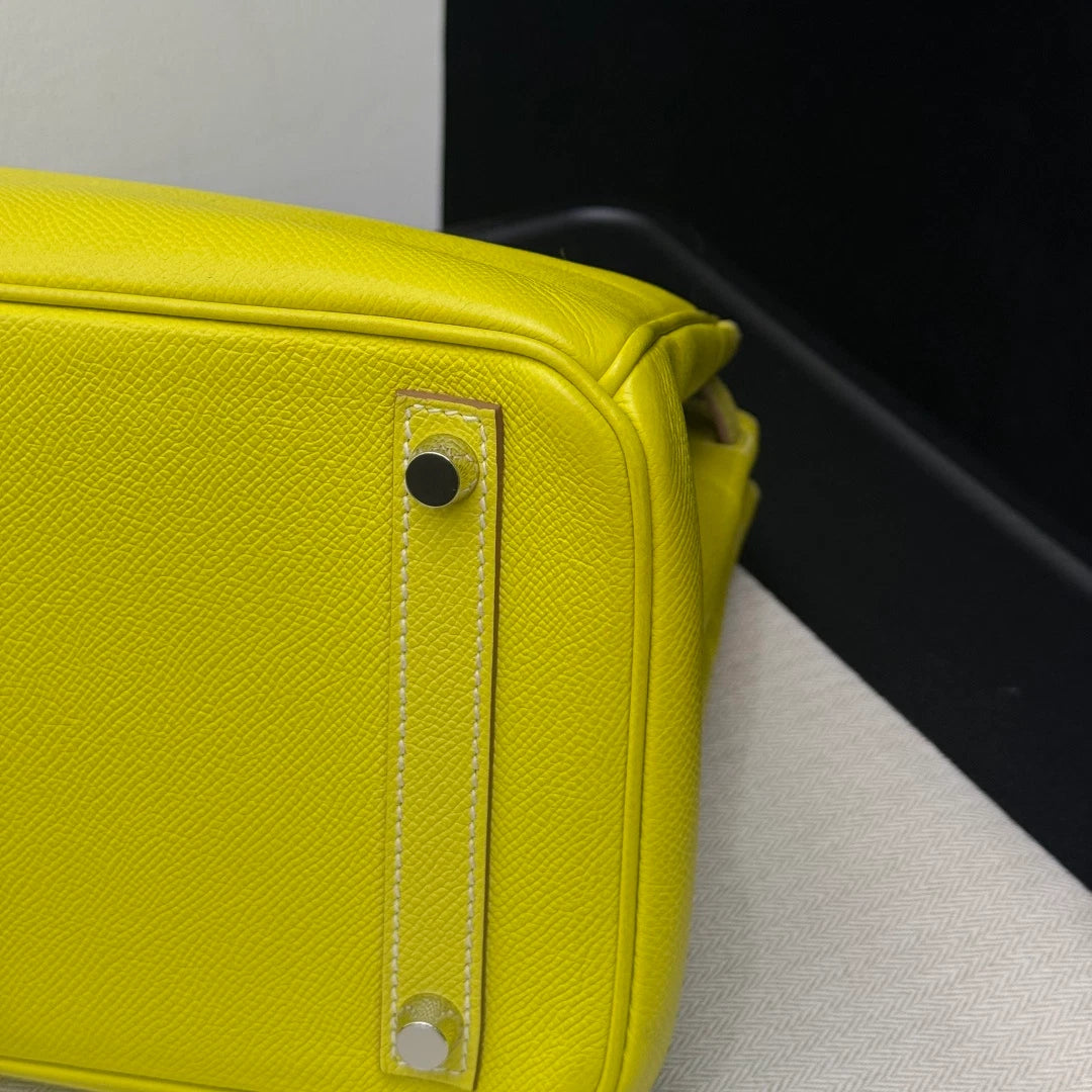 Hermes Birkin30 Epsom Leather Lemon Yellow Silver Hardware Tote Handbag