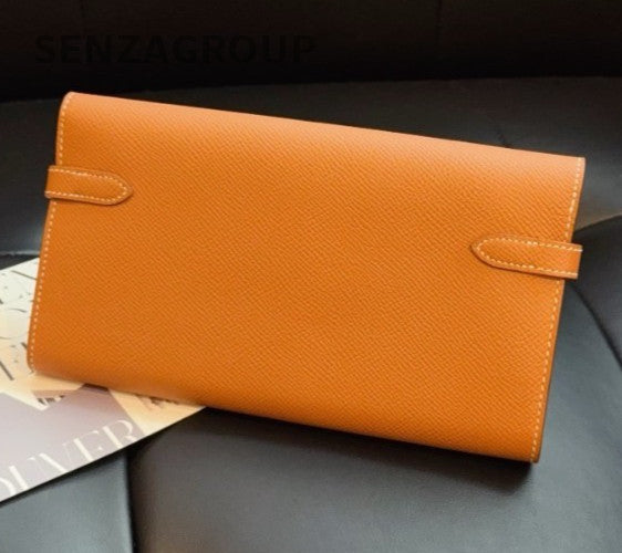 Hermes Kelly Epsom Leather Long Wallet Brown Silver Used Women Classic