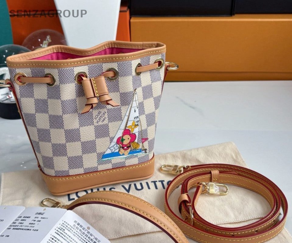 Louis Vuitton Vivienne Nano Noé Damier Azur Buck Shoulder Bag Women Brown