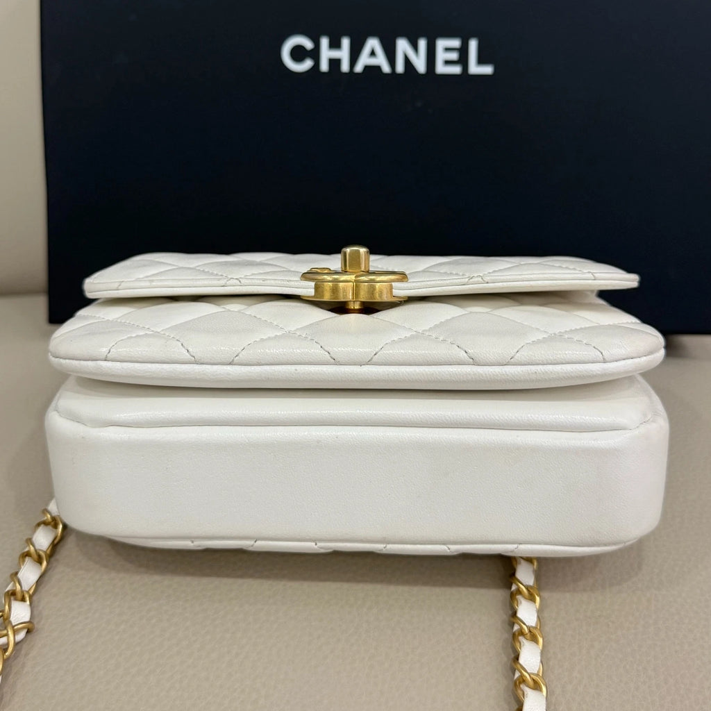 CHANEL White Top Handle Mini Square Crossbody Bag For Women