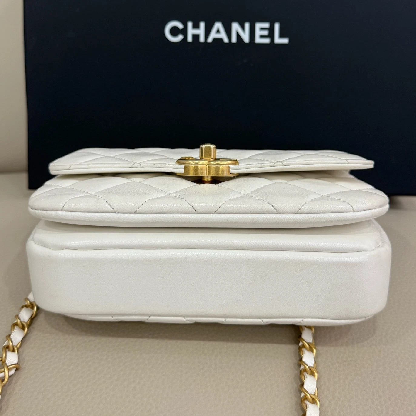 CHANEL White Top Handle Mini Square Crossbody Bag For Women