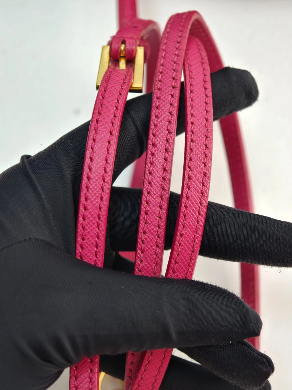 Prada Galleria Mini 2Way Top Handle Bag Crossbody Rose Red Gold Classic Women