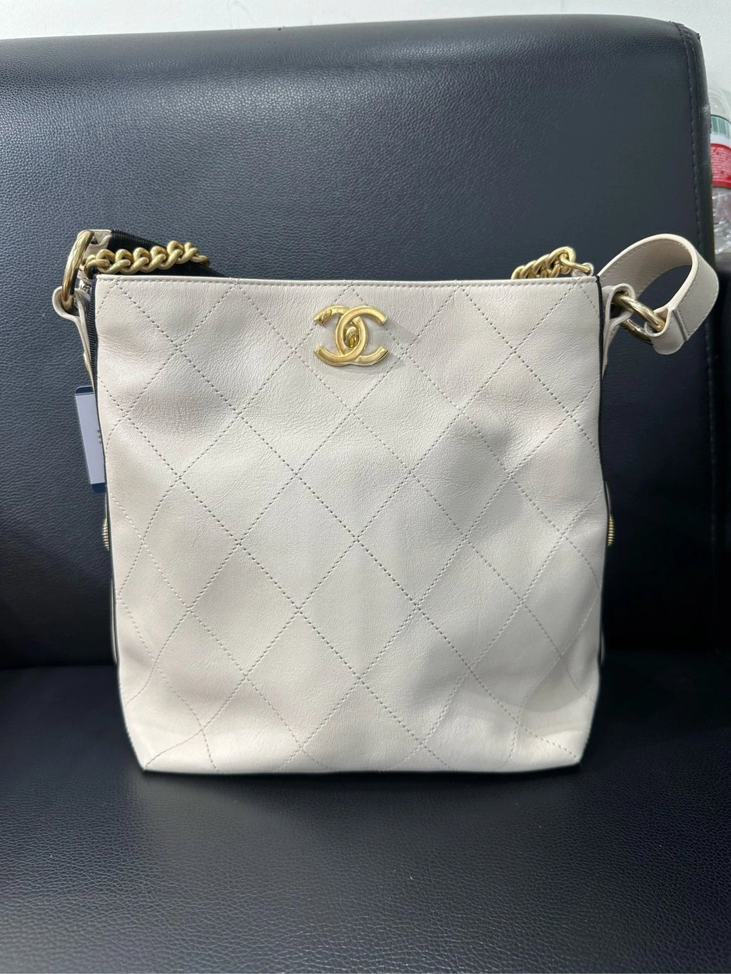 Authentic CHANEL Canvas Emblem Hobo Shoulder Bag Beige For Women