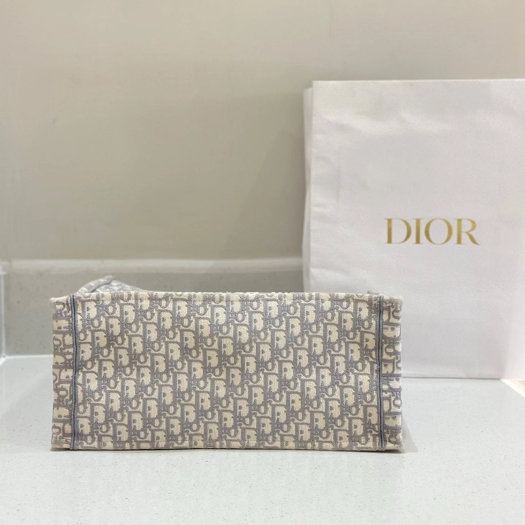 Dior Gray Embroidered Canvas Large Tote Bag For Women