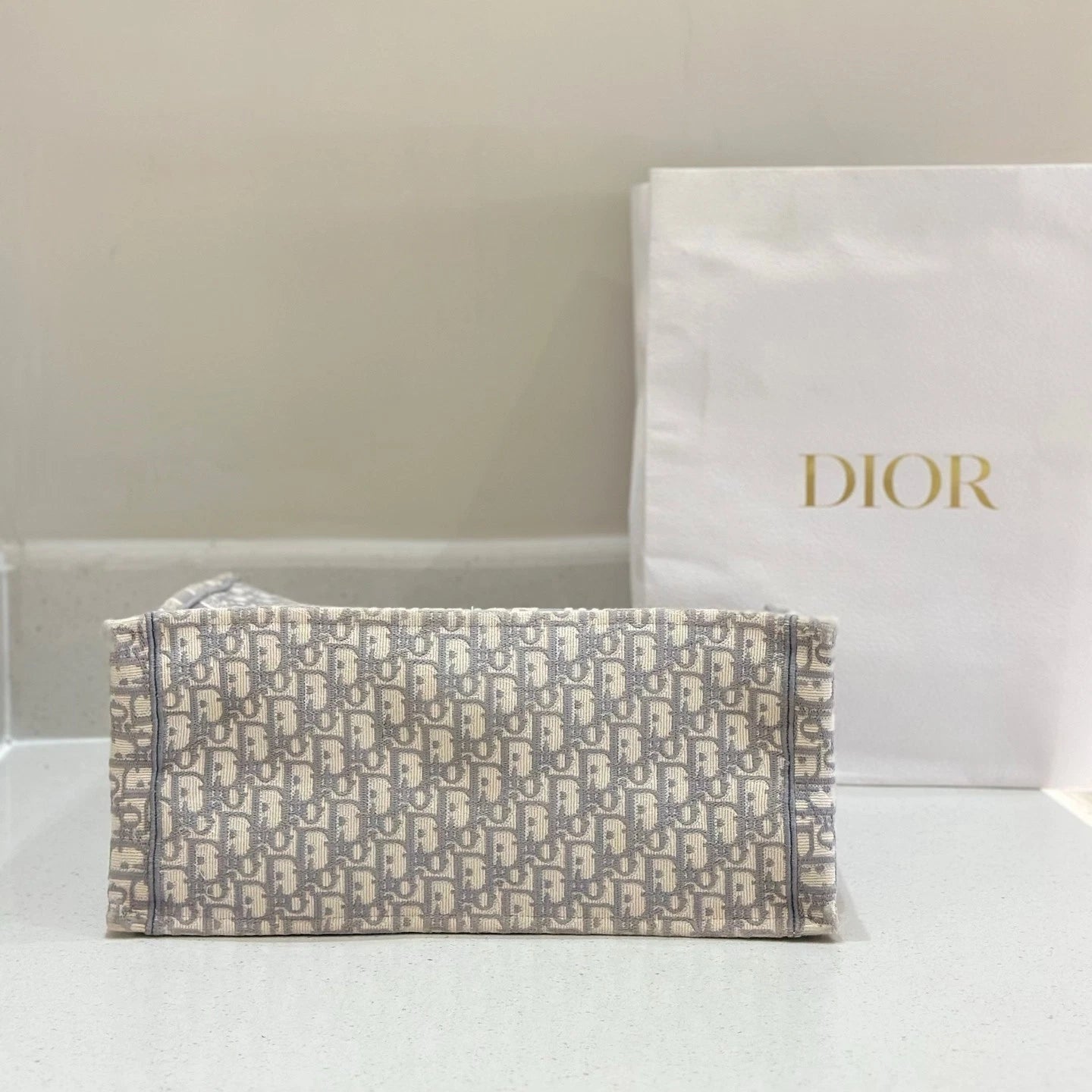 Dior Gray Embroidered Canvas Large Tote Bag For Women